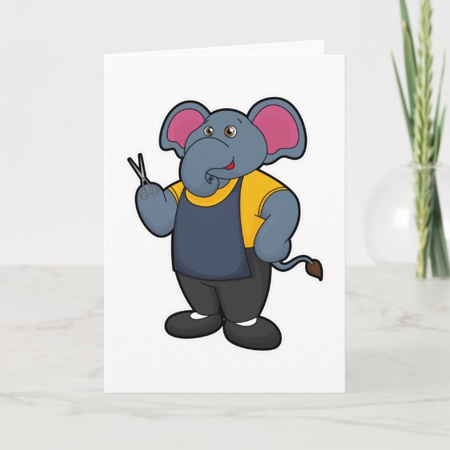 Carte Éléphant coiffeur avec ciseaux (Devant)