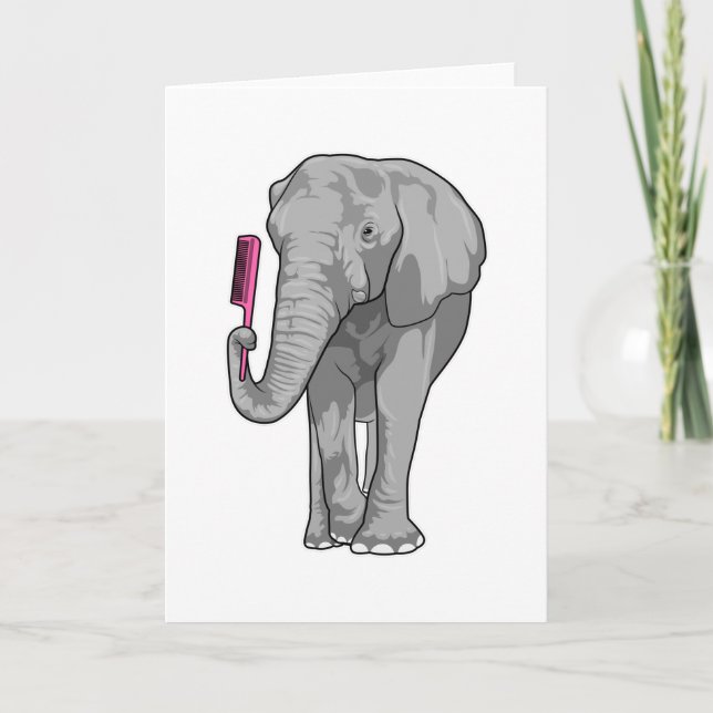 Carte Éléphant coiffeur avec peigne (Devant)