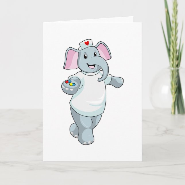 Carte Elephant comme infirmière avec la médecine (Devant)