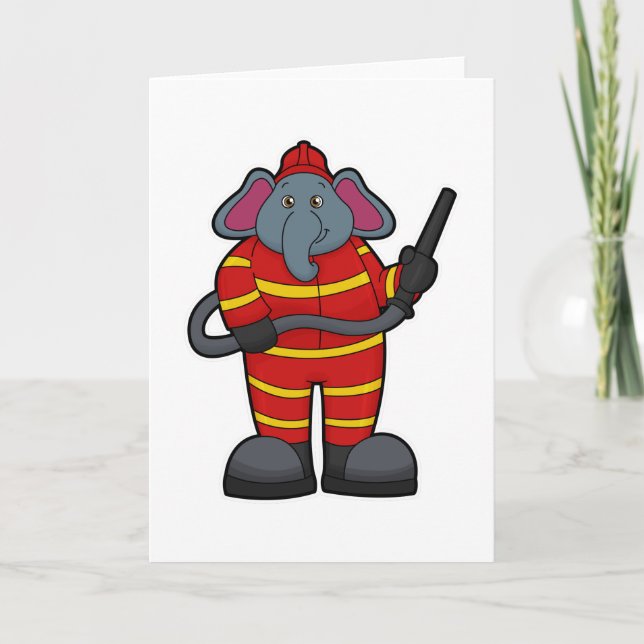 Carte Éléphant comme pompier avec tuyau (Devant)