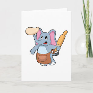 Carte Éléphant cuisinier avec rouleau à pâtisserie et pâ