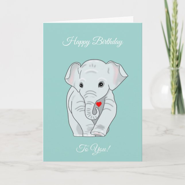 Carte Éléphant d'anniversaire sur sarcelle (Devant)