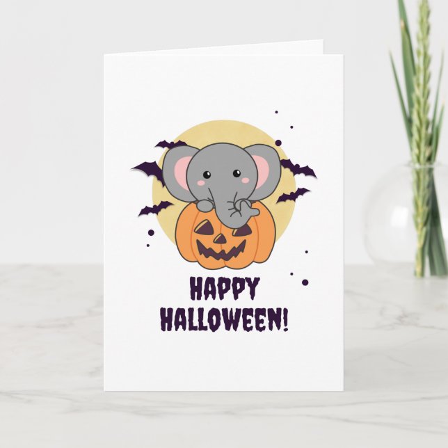 Carte Éléphant Dans Une Citrouille Éléphant Mignon Joyeu (Devant)