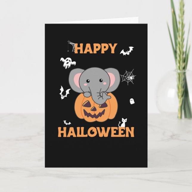 Carte Éléphant Dans Une Citrouille Éléphant Mignon Joyeu (Devant)