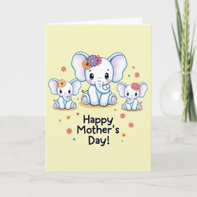 Carte éléphant de la fête des mères florale (Devant)