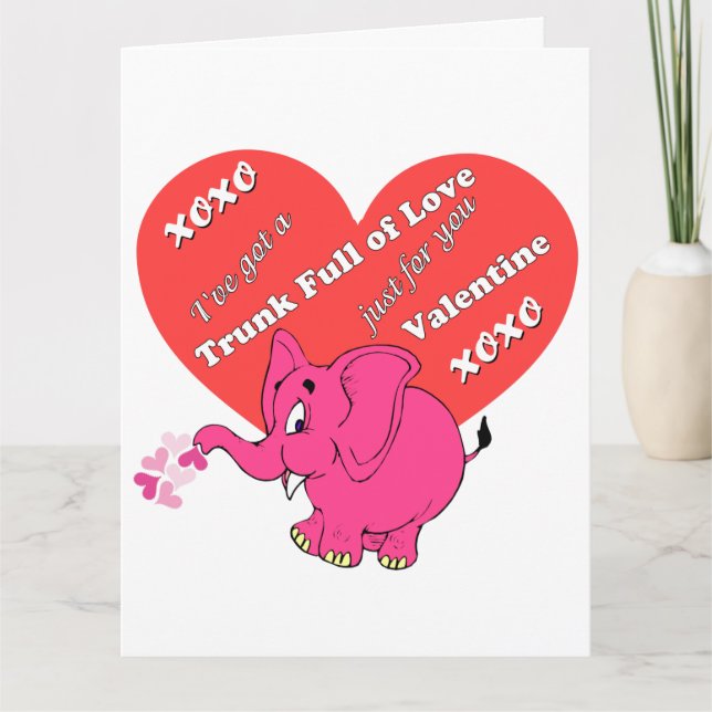 Carte Éléphant de la Saint-Valentin a une trompe pleine  (Devant)