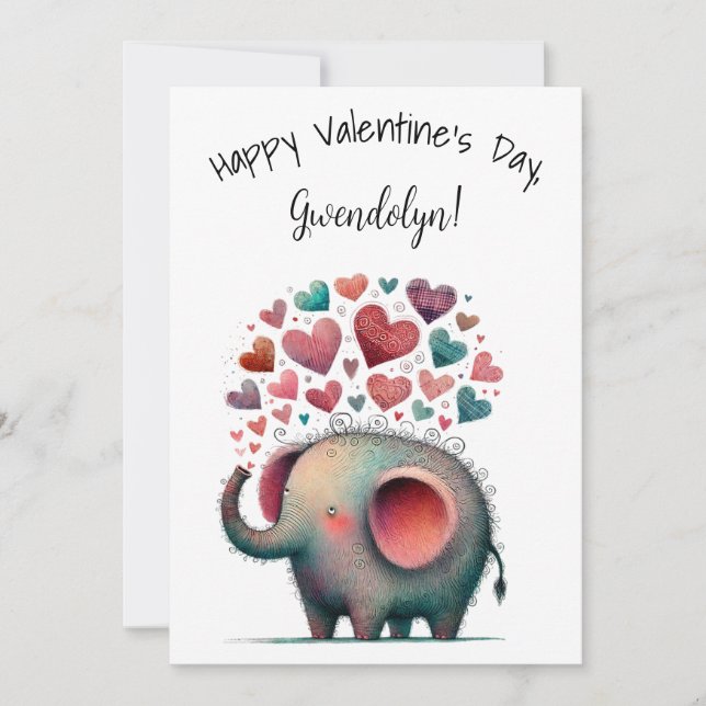Carte Éléphant de la Saint-Valentin plat fantaisiste mig (Devant)