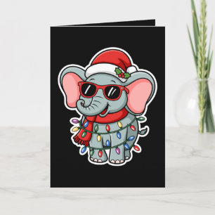 Carte Éléphant de Noël Chapeau de Père Noël Lunettes de
