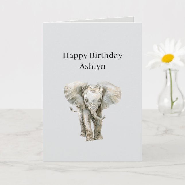Carte Éléphant de safari gris Anniversaire (Petite plante)