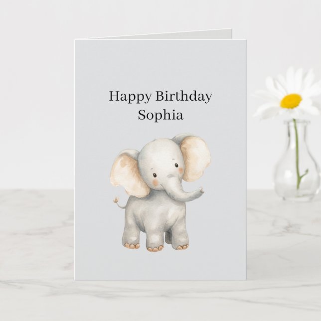 Carte Éléphant de safari gris Anniversaire (Petite plante)