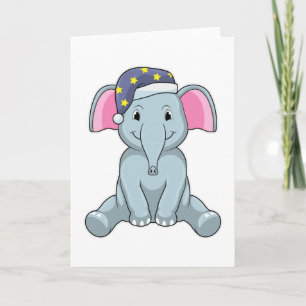 Carte Éléphant dormant avec bonnet de nuit