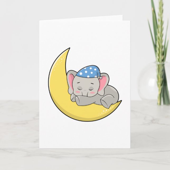 Carte Éléphant dormant avec un masque de sommeil (Devant)