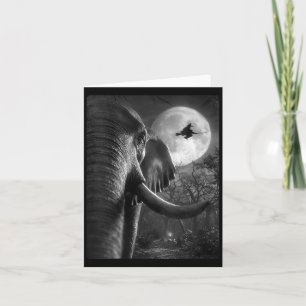 Carte Éléphant drôle féminin selfie pleine lune volant
