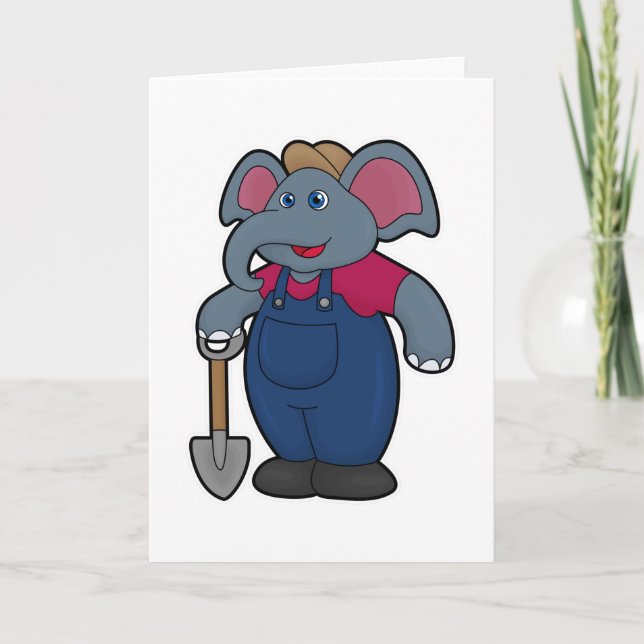 Carte Éléphant en agriculteur avec pelle (Devant)