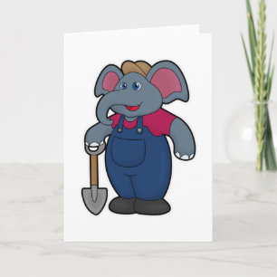 Carte Éléphant en agriculteur avec pelle