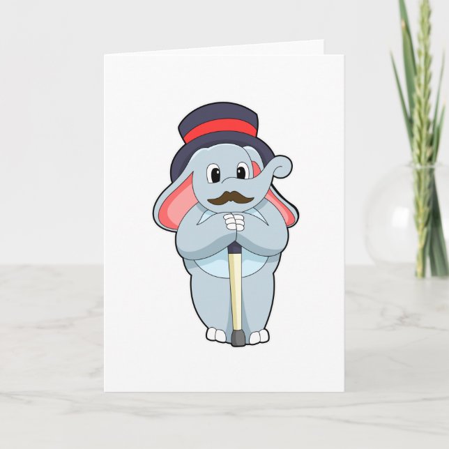 Carte Éléphant en gentleman avec chapeau et canne (Devant)