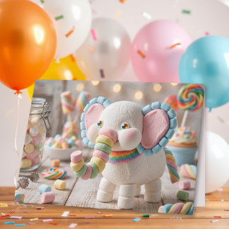 Carte Éléphant en guimauve fantaisiste pour anniversaire