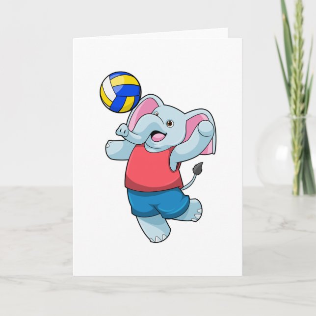 Carte Éléphant en joueur de volley-ball avec ballon de v (Devant)