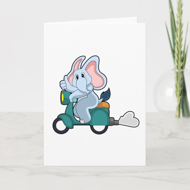 Carte Éléphant en motard avec scooter (Devant)