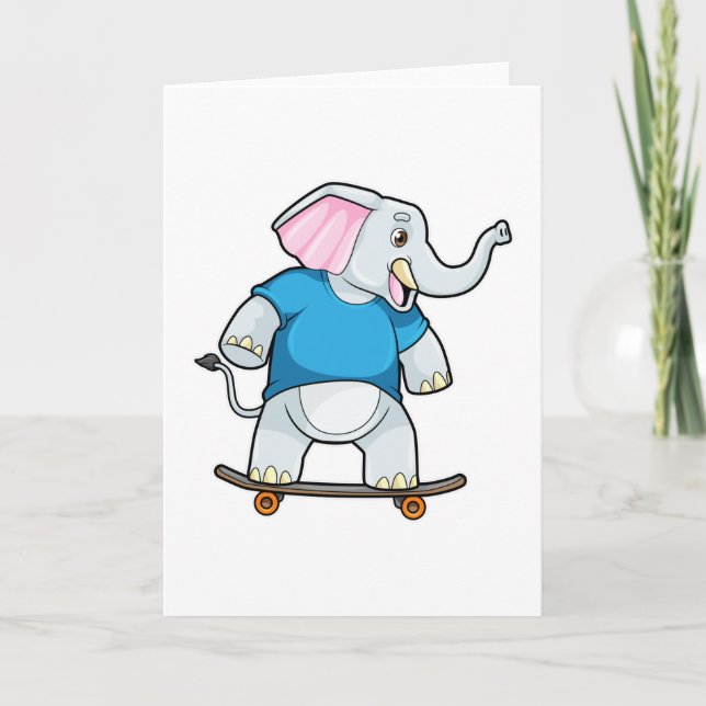 Carte Éléphant en patineur avec skateboard (Devant)
