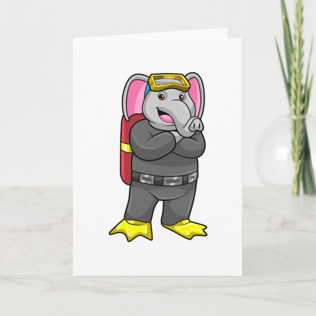 Carte Éléphant en plongeur avec lunettes de plongée (Devant)