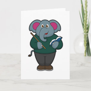 Carte Éléphant en professeur avec livre et pointeur