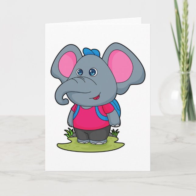 Carte Éléphant en randonneur avec sac à dos (Devant)