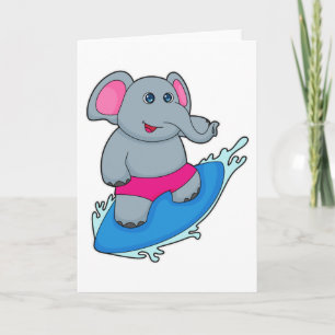 Carte Éléphant en surfeur avec planche de surf