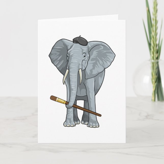 Carte Éléphant en tant que peintre avec pinceau (Devant)