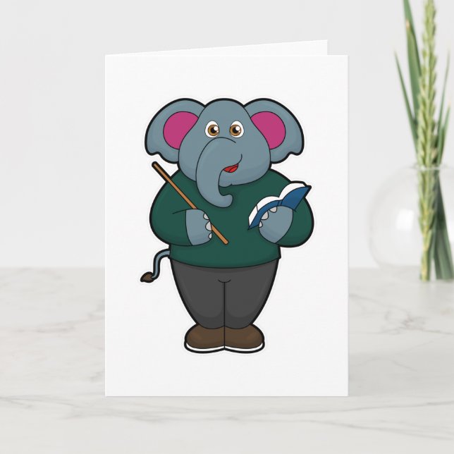 Carte Elephant en tant qu'enseignant avec livre et point (Devant)