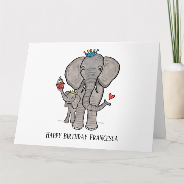 Carte Eléphant et bébé personnalisés (Devant)