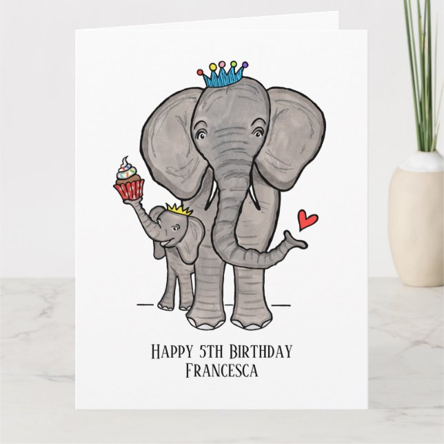 Carte Éléphant et bébé personnalisés (Devant)