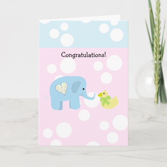 Carte Elephant et Polka Dot Baby Félicitations (Devant)