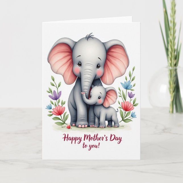 Carte Elephant Family Floral Pattern Card (Devant)
