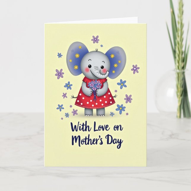 Carte Éléphant Floral Doux (Devant)