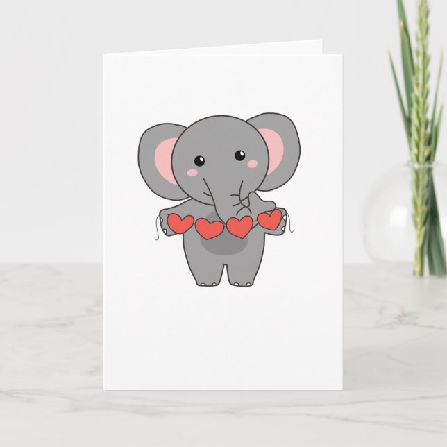 Carte Elephant For Valentine's Day Cute Animals (Devant)