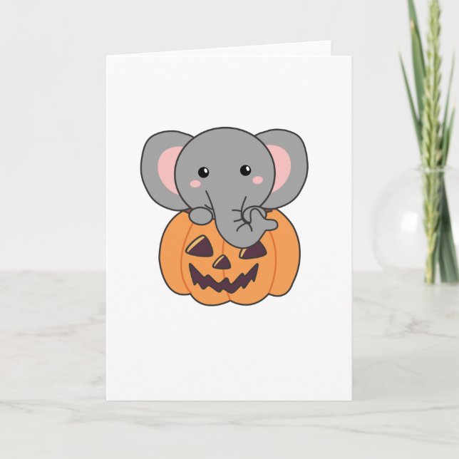 Carte Elephant In Pumkin Cute Elephant Happy Halloween (Devant)