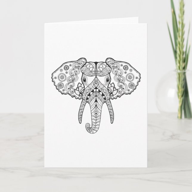 Carte Eléphant inspiré Zentangle (Devant)