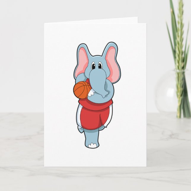 Carte Éléphant joueur de basket avec ballon de basket (Devant)