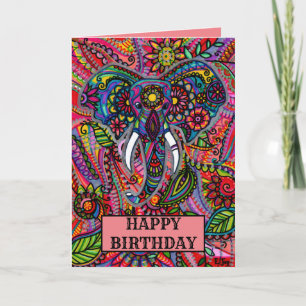 Carte Elephant Mandala Boho Anniversaire Personnalisé
