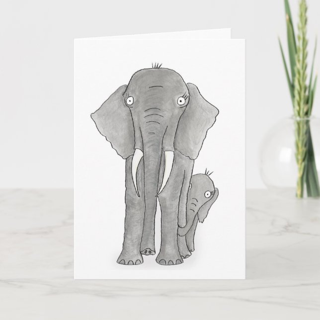 Carte éléphant mère et bébé (Devant)