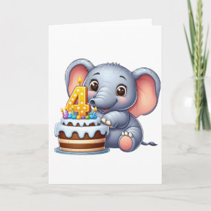 Carte Éléphant Mignon 4ème Anniversaire