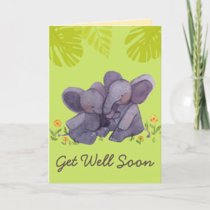 Carte Eléphant mignon et encouragements Obtenez bien Ver