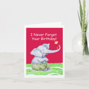 Carte Eléphant mignon n'oublie jamais ton anniversaire