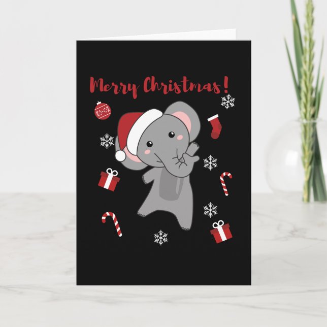 Carte Éléphant Noël Neige Animaux d'hiver Éléphants (Devant)