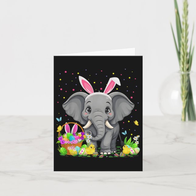 Carte Elephant Pâques chasse oeufs Bunny oreille éléphan (Devant)