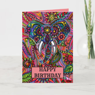 Carte Eléphant personnalisé Mandala Boho Anniversaire