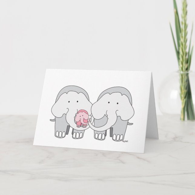 Carte éléphant rose bébé (Devant)