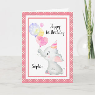 Carte Éléphant Rose Bébé Fille Anniversaire Mignon Perso