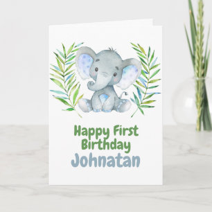 Carte Elephant Safari Baby Happy 1er Birthday Card